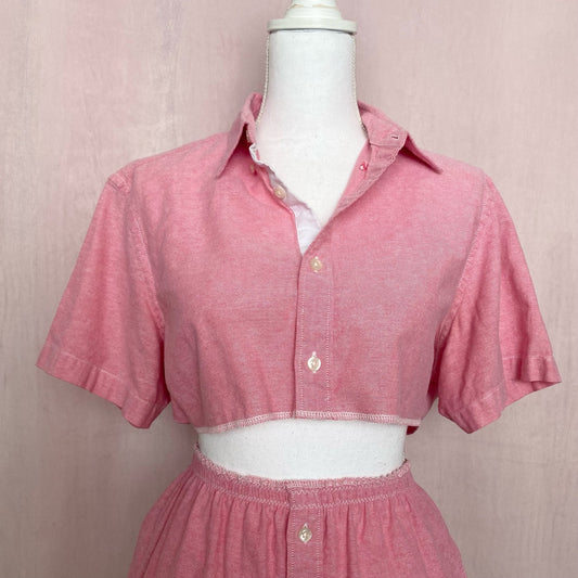 Upcycled Pink Button Front Two Piece Skirt Set, Size XS