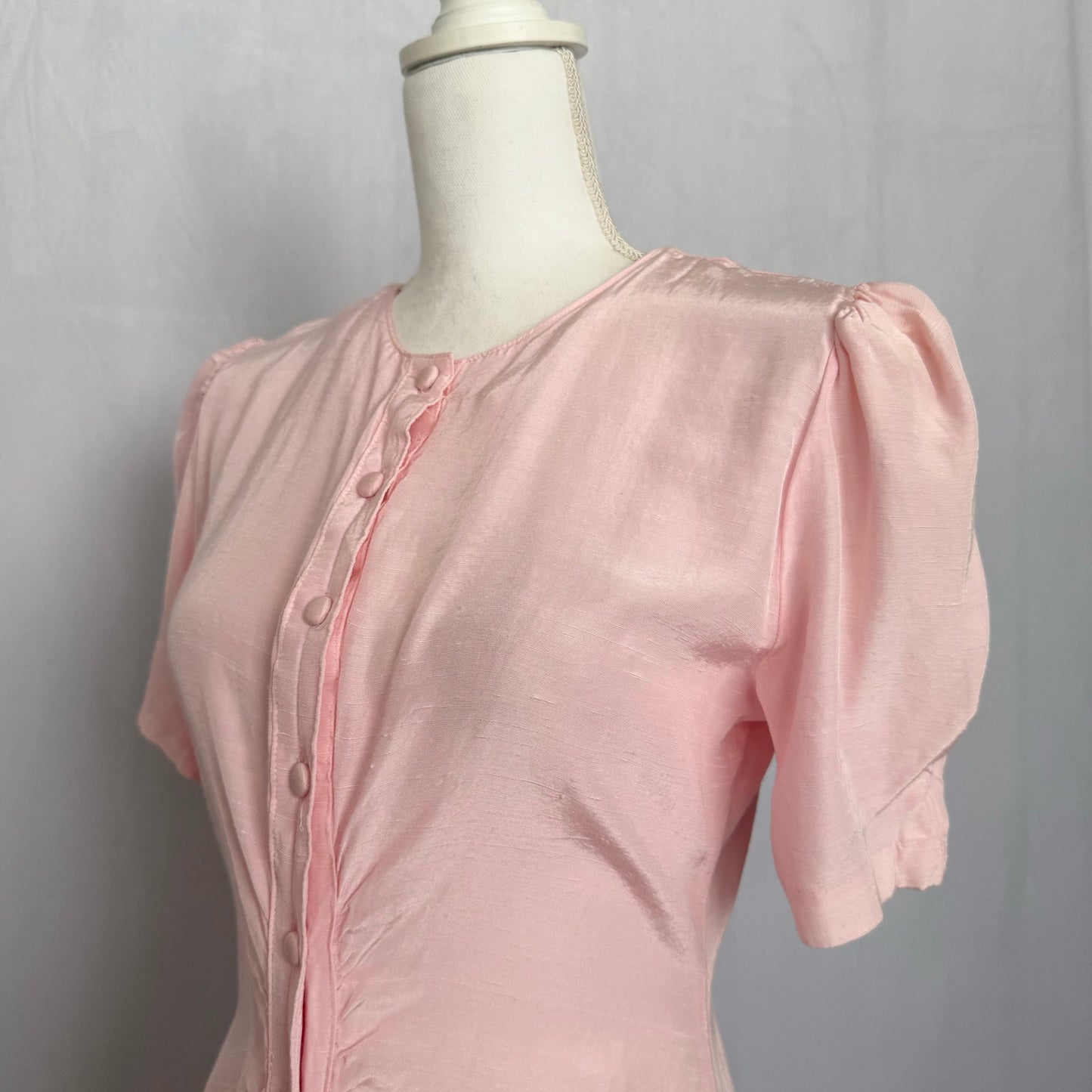 Vintage 80s Jonathan Martin Pink Button Front Dress, Size 9/10