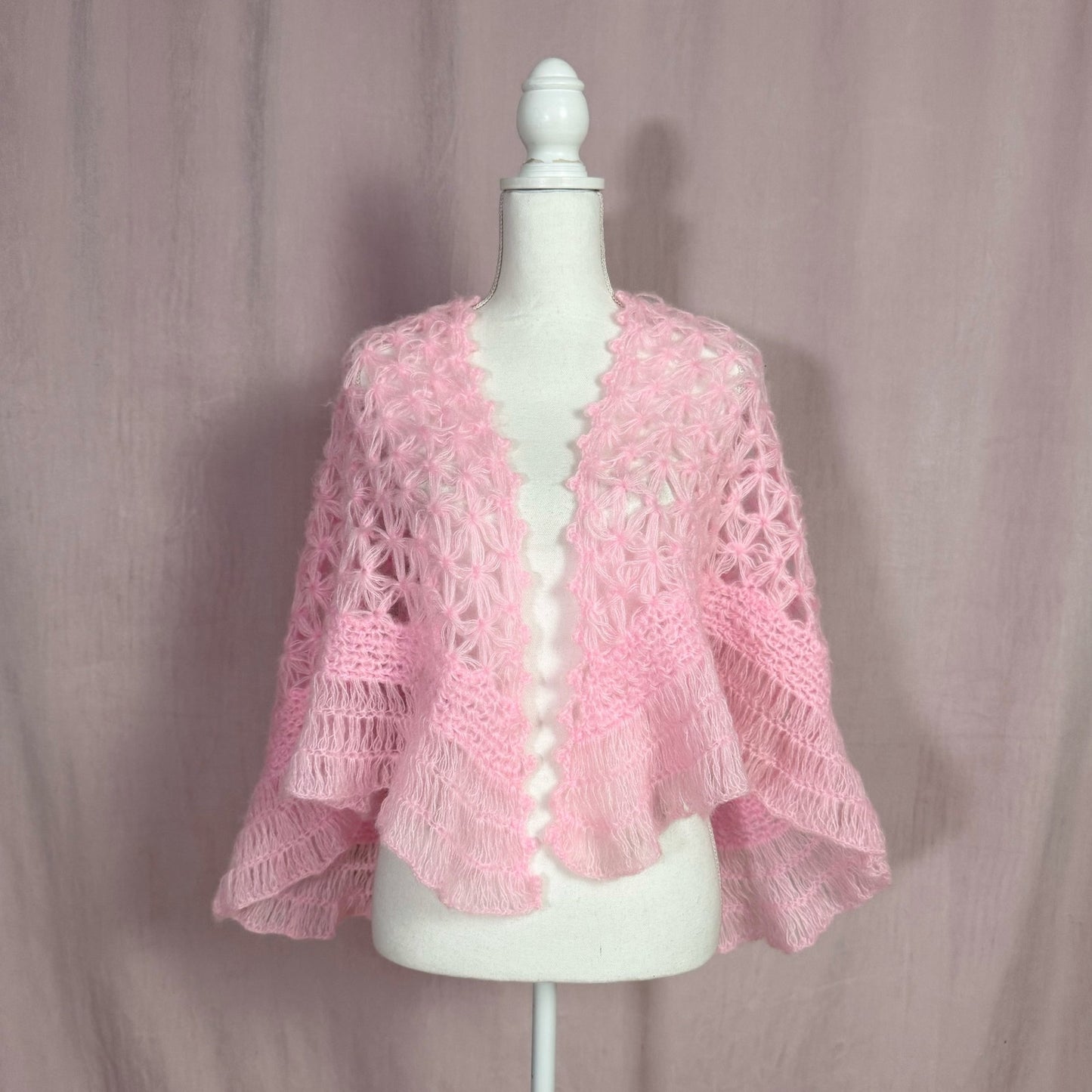 Vintage Bella Handmade Crochet Pink Shawl