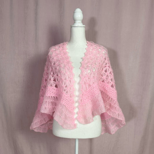 Vintage Bella Handmade Crochet Pink Shawl