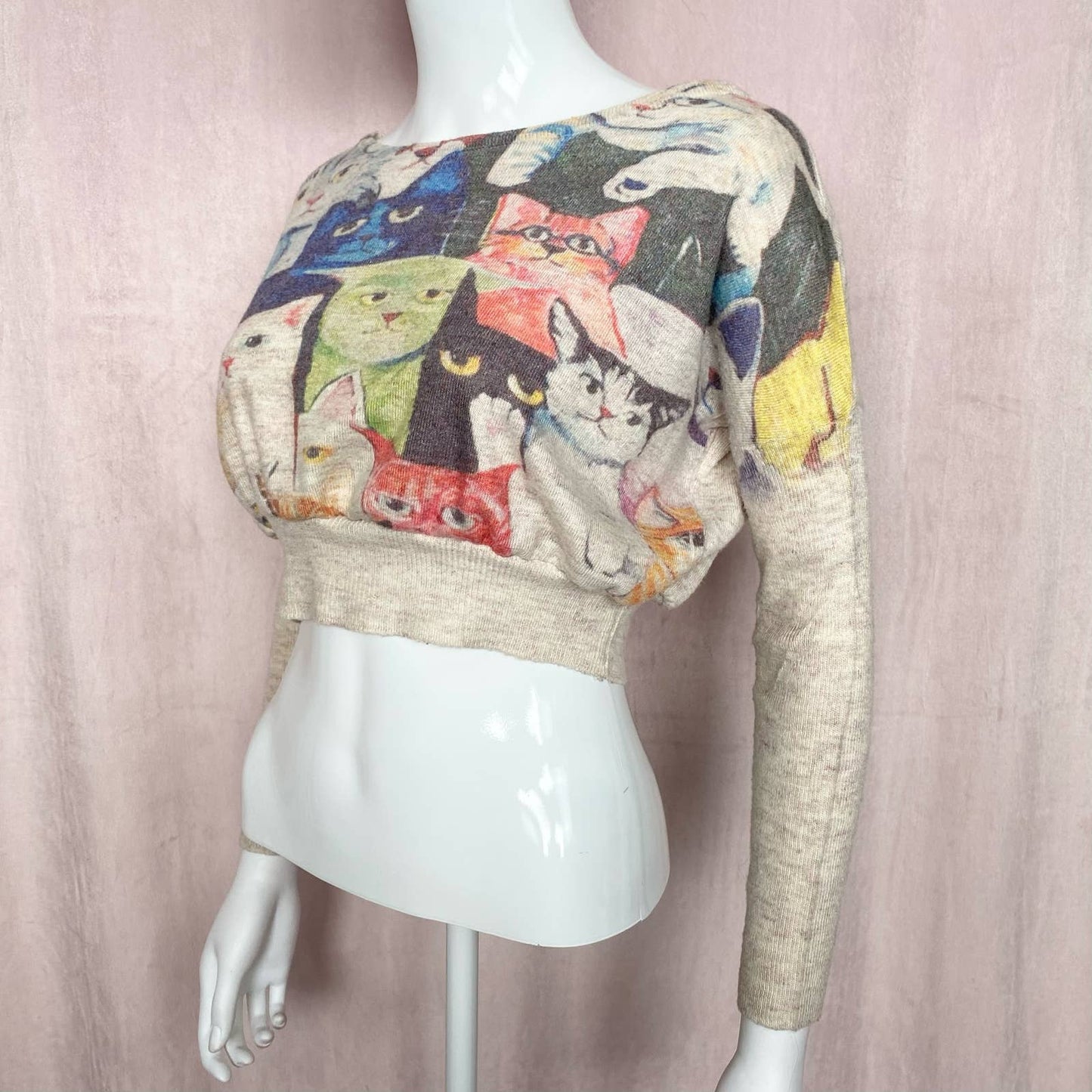 Reworked Crop Cat Sweater, Size S/M