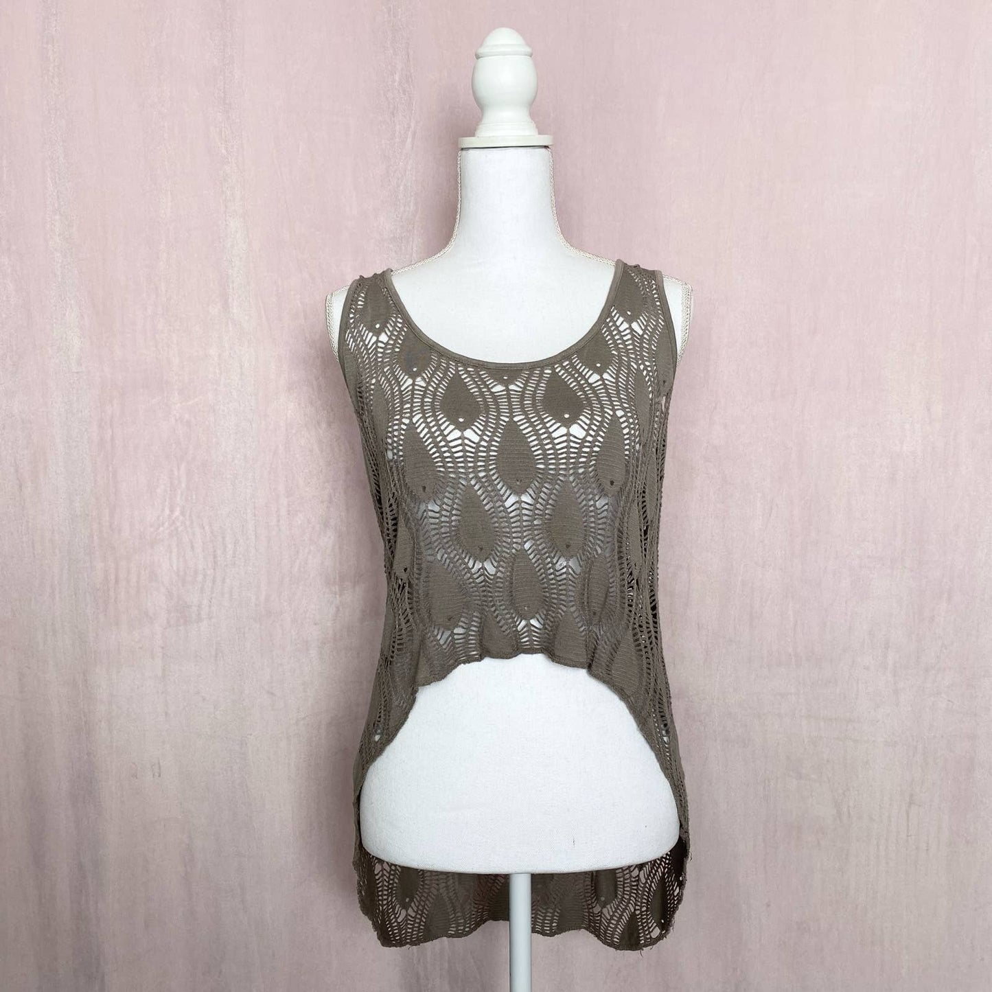 Secondhand Cut Out Knit High Low Tank Top, One Size