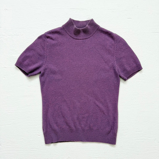 Vintage 90s Heather Purple Ribbed Short Sleeve Sweater Top, Size XS/S