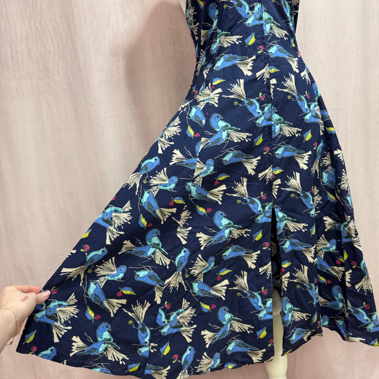 Secondhand Title A Bird Print Fit & Flare Halter Midi Dress, Size Small
