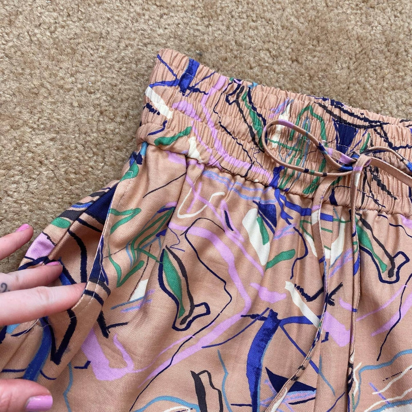 Secondhand Open Edit Tie Waist Doodle Print Shorts, Size XS
