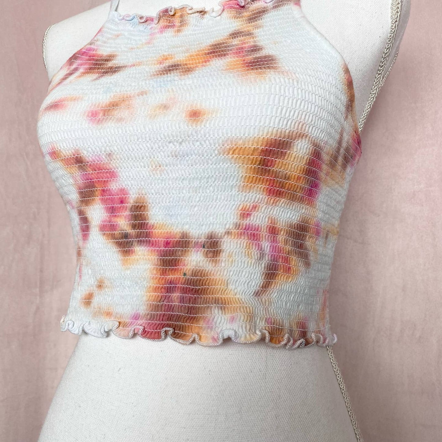Reworked Tie Dye Smocked Crop Tank Top, Size S/M
