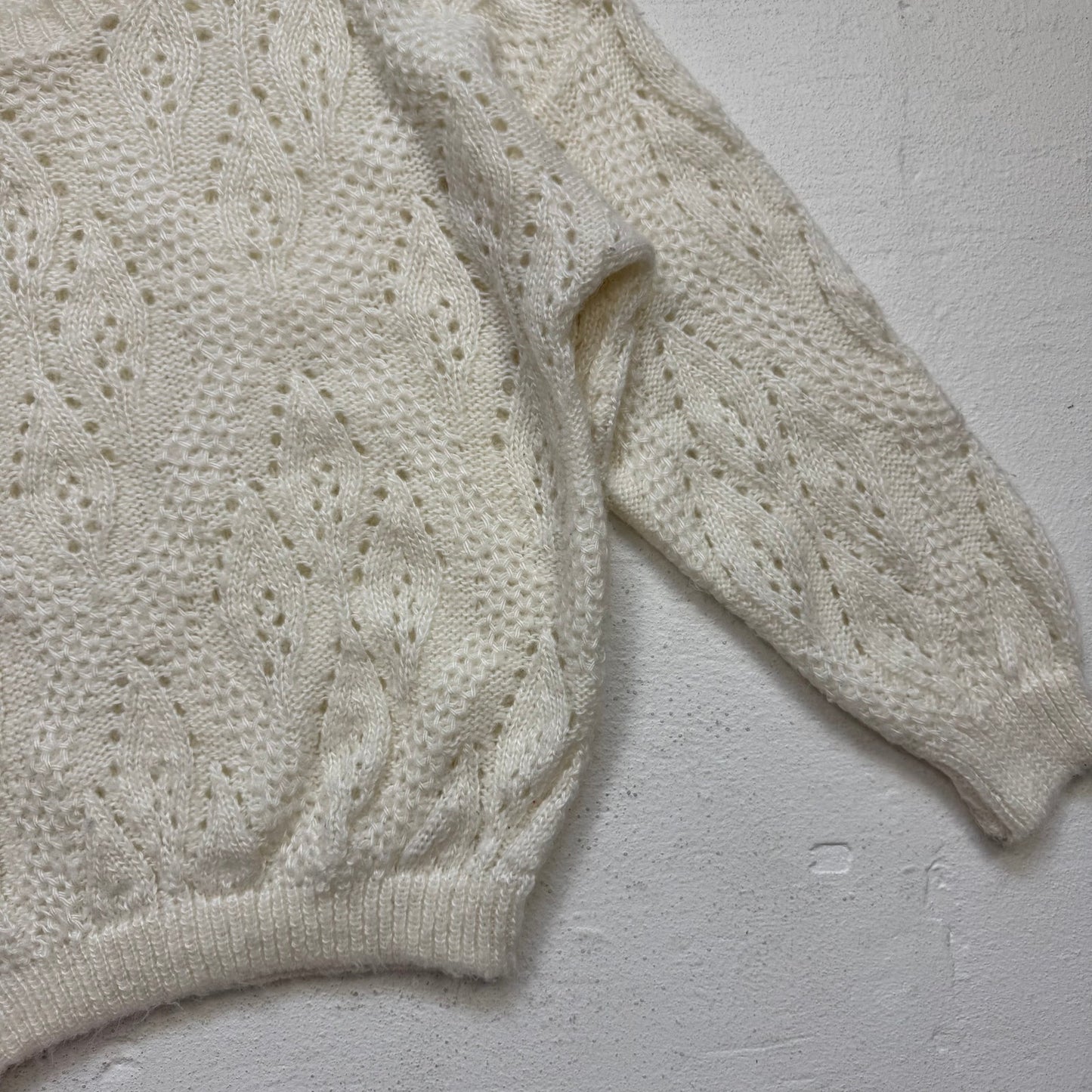 Vintage 80s/90s Garland Cream Fuzzy Open Knit Sweater, Size M/L