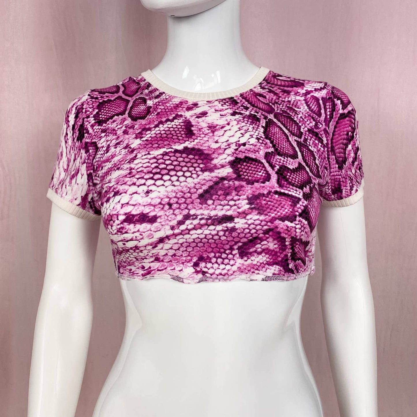 Reworked Y2K Pink Snake Print Crop Tee, Size Small