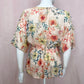 Preowned Rose and Grey Floral Lace Trim Surplice Blouse, Size Small