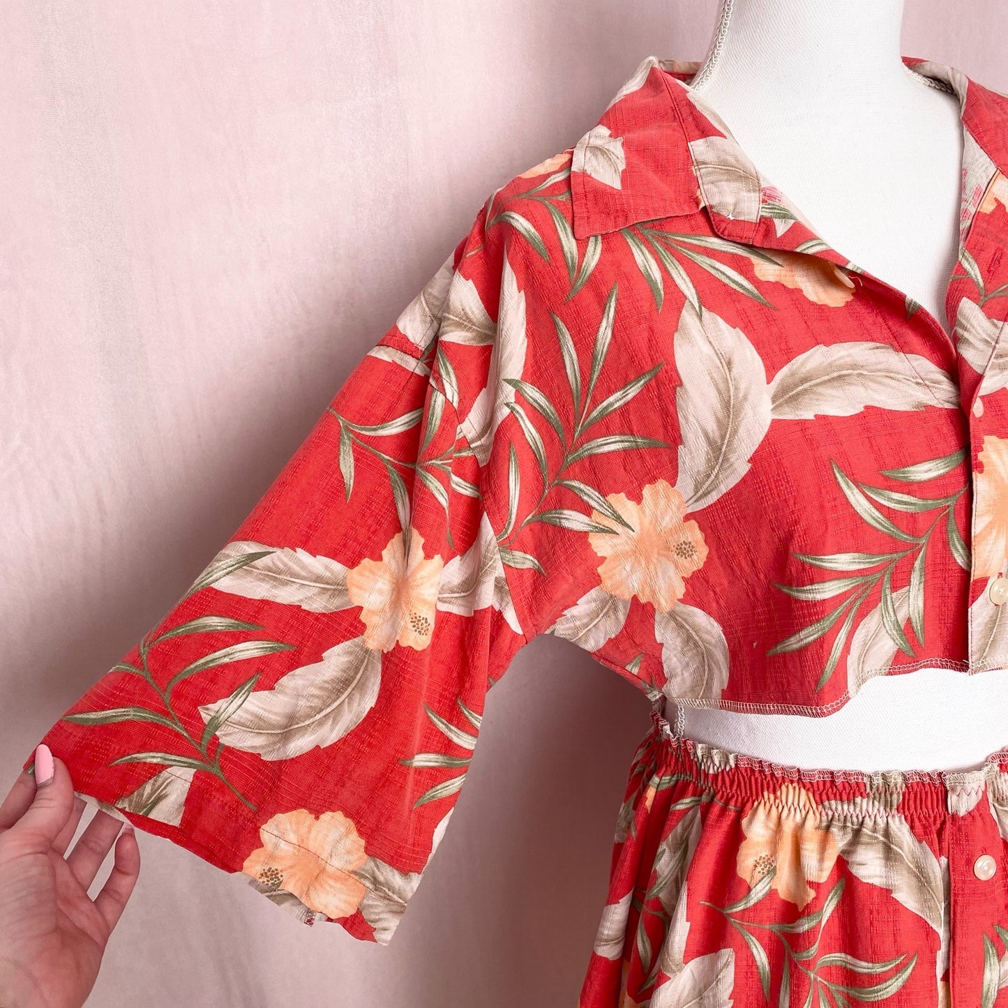 Upcycled Hawaiian Button Front Two Piece Skirt Set, Size M/L
