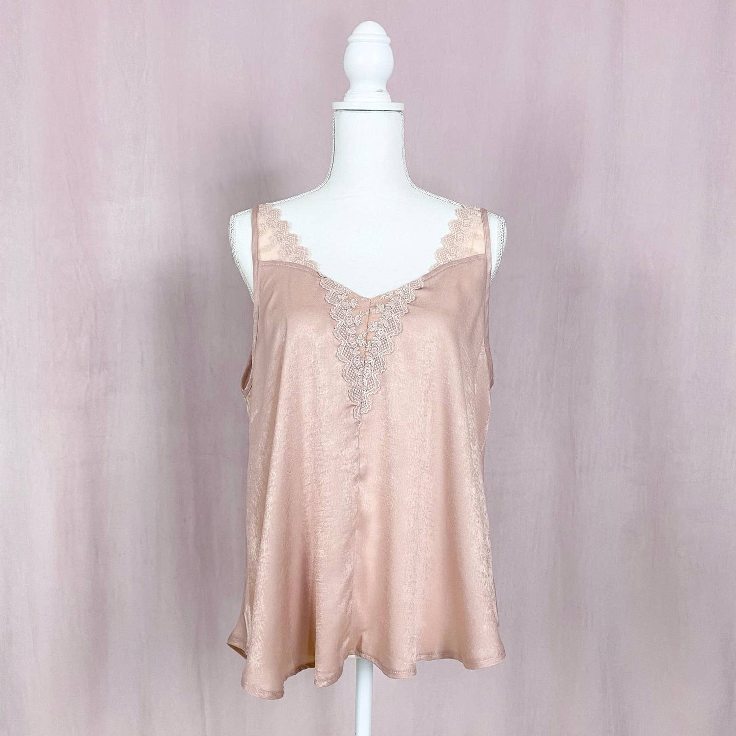 Secondhand Allie Rose Lace Trim Satin Blush Tank Top, Size Large