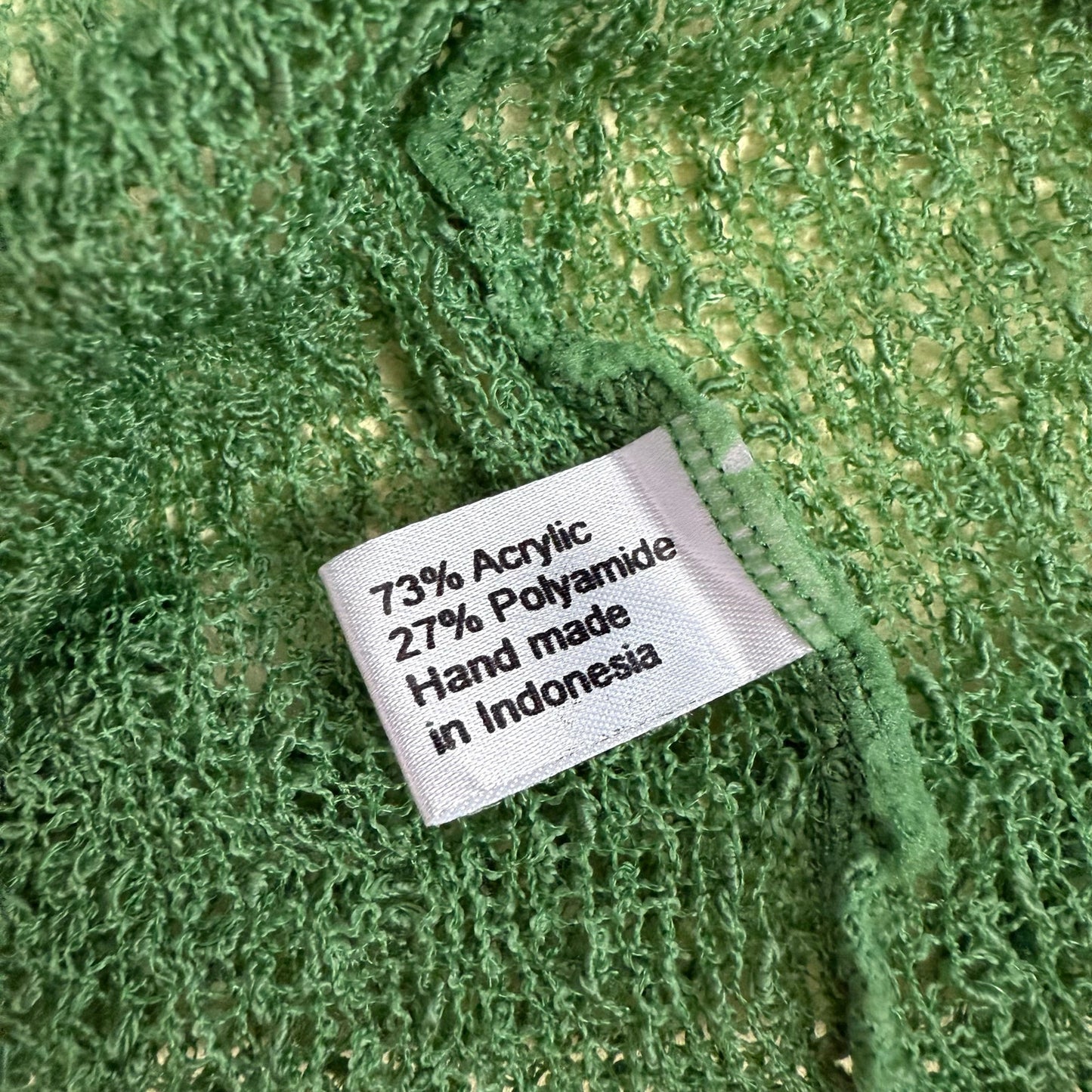Preowned Shu-Shi Green Crochet Open Tie Front Cardigan, One Size