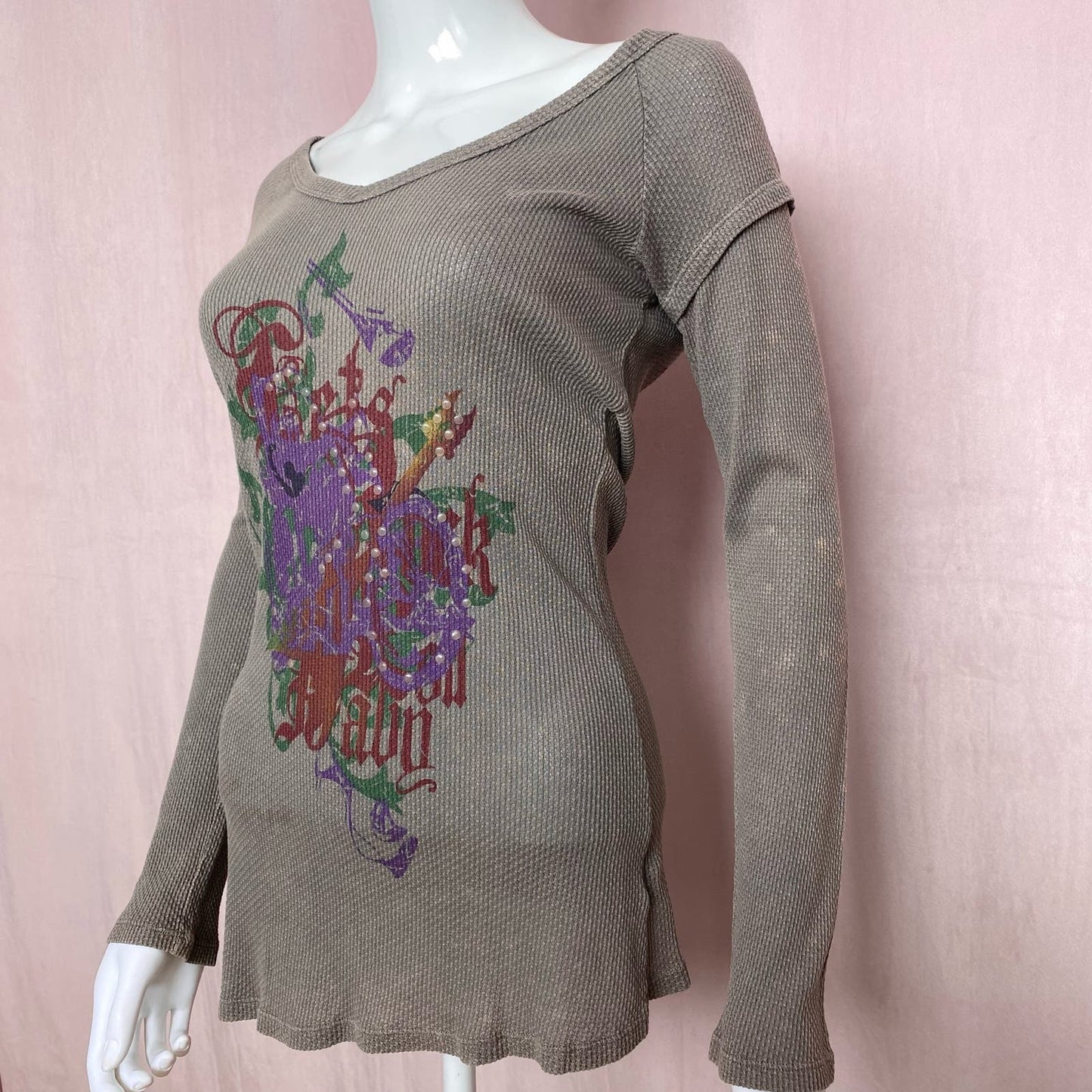Y2K Anama Rock Graphic Grunge Asymmetrical Long Sleeve, Size Large