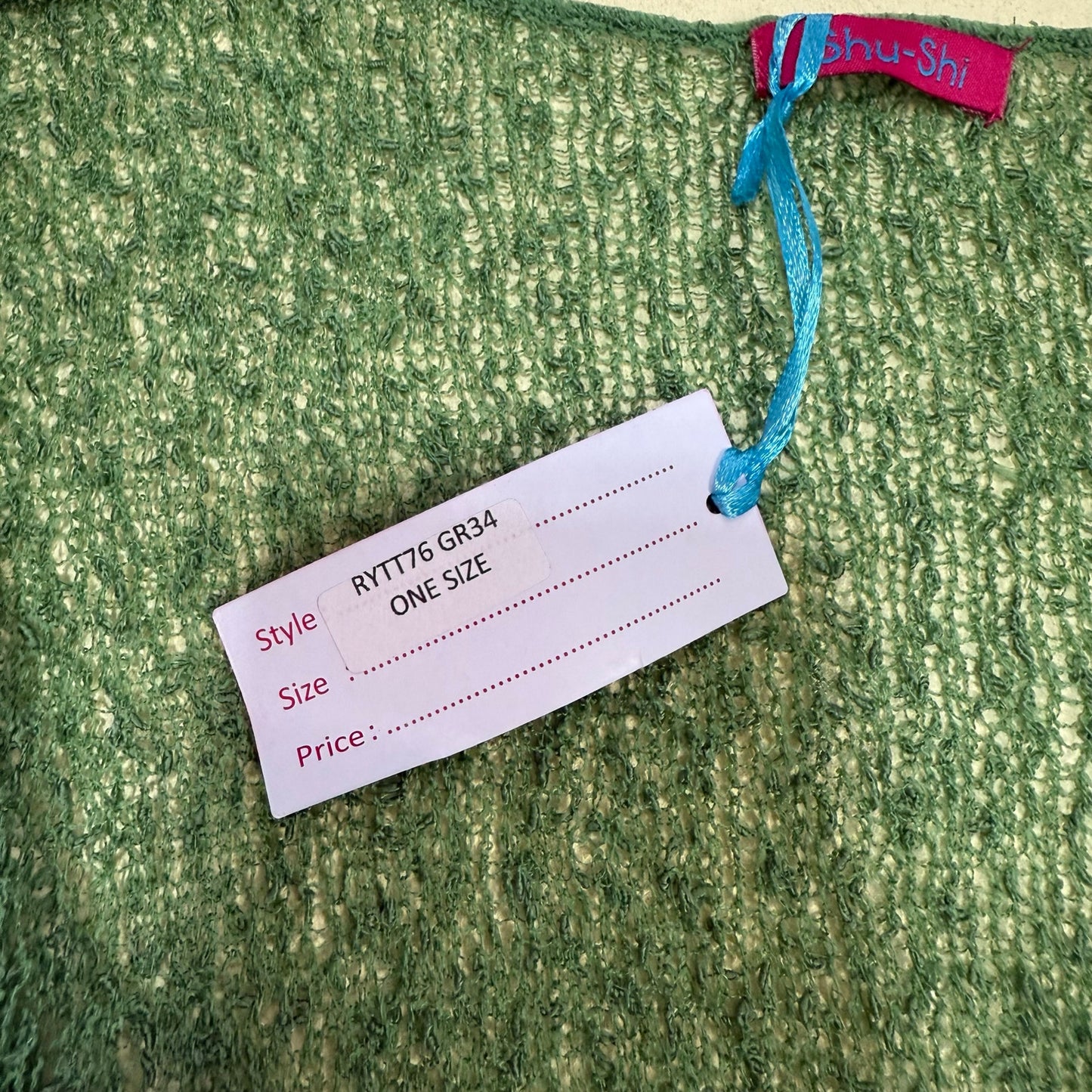 Preowned Shu-Shi Green Crochet Open Tie Front Cardigan, One Size