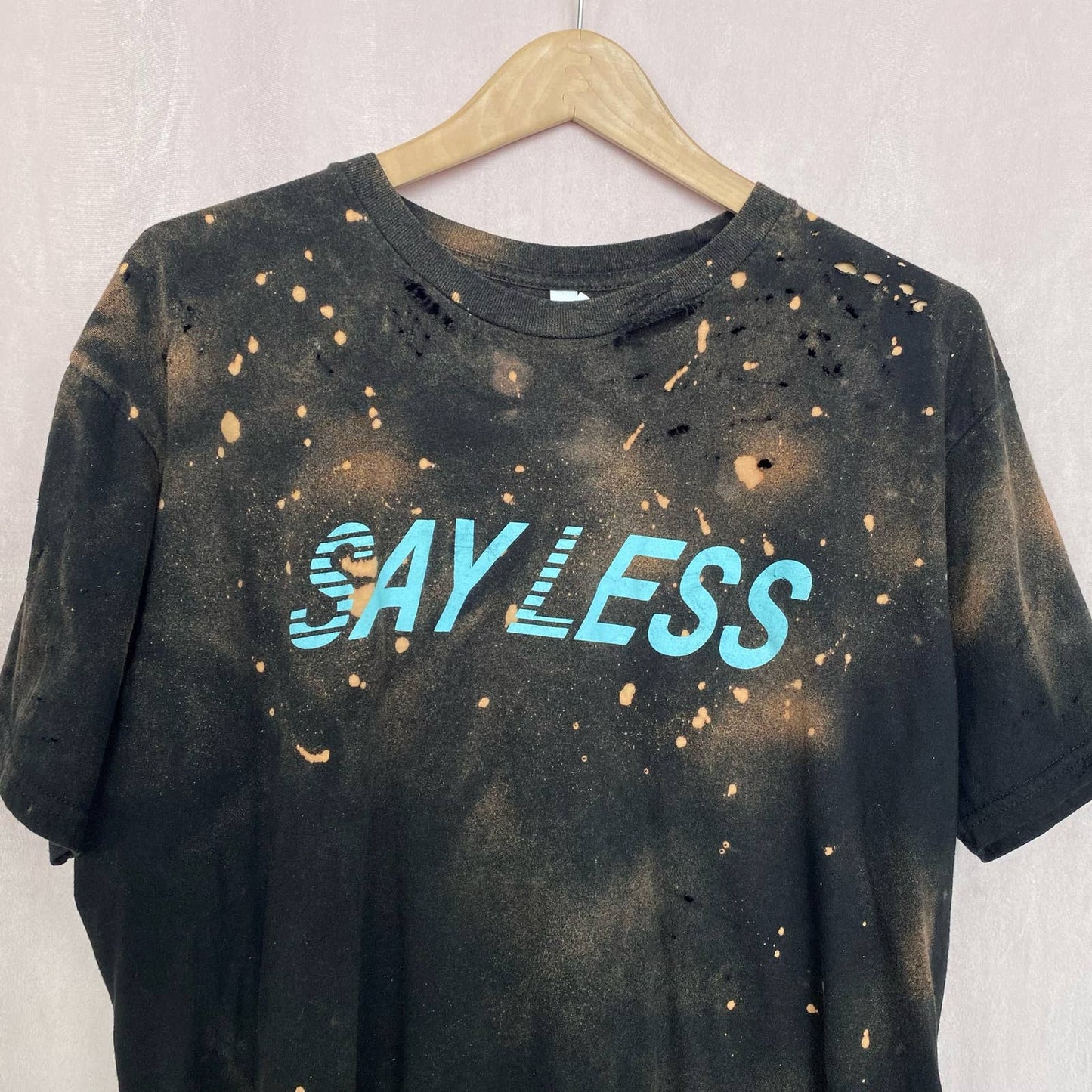 Upcycled Say Less Earth Graphic Distressed Acid Wash Tee, Size Large