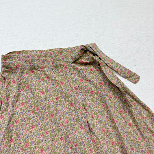 Vintage 70s Handmade Floral Wrap Skirt High Waisted Cotton, Size XS