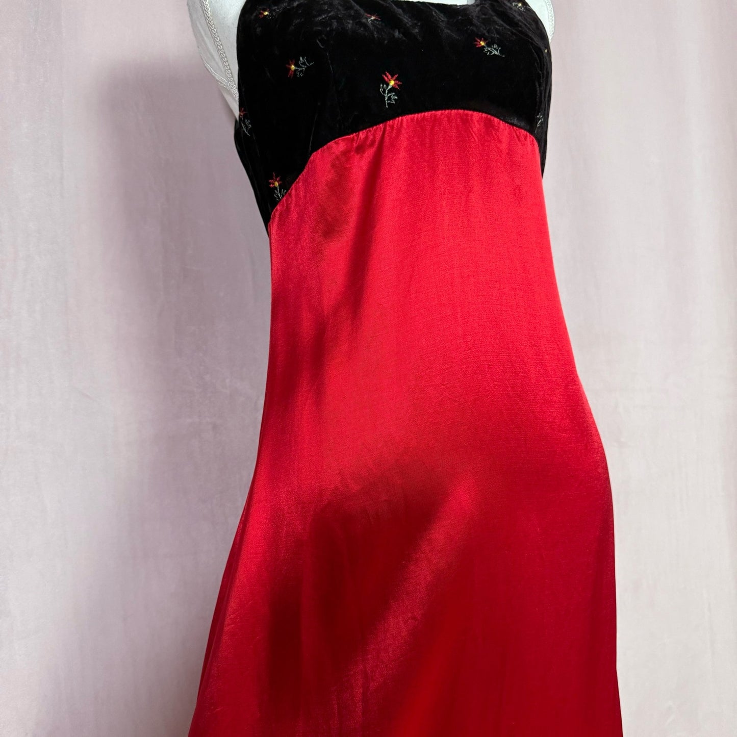 Vintage Finesse Velvet Satin Maxi Dress Slip, Size S/M