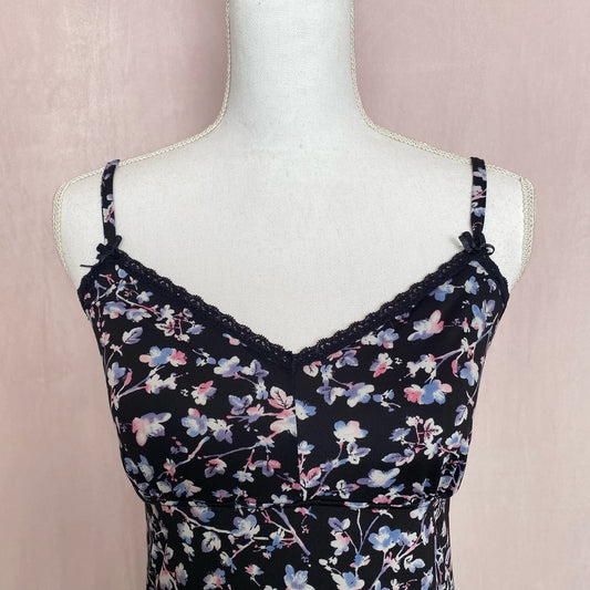 Y2K Floral Lace Trim Chemise Mini Dress, Size Medium