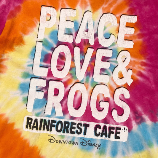 Y2K Rainforest Cafe Disney Peace Love Frogs Tie Dye T-Shirt, Size Medium