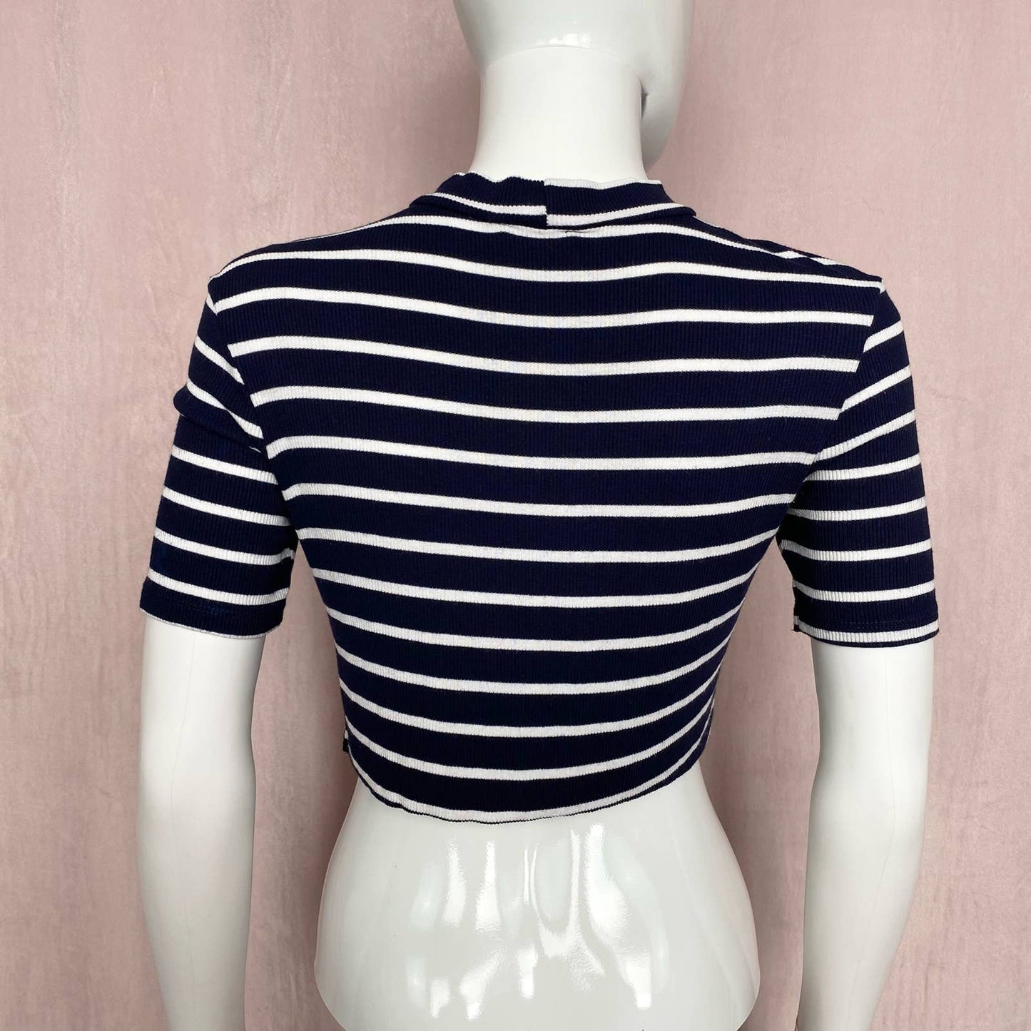 Secondhand Reworked Zara R U Mine Patch Stripe Crop Tee, Size Small