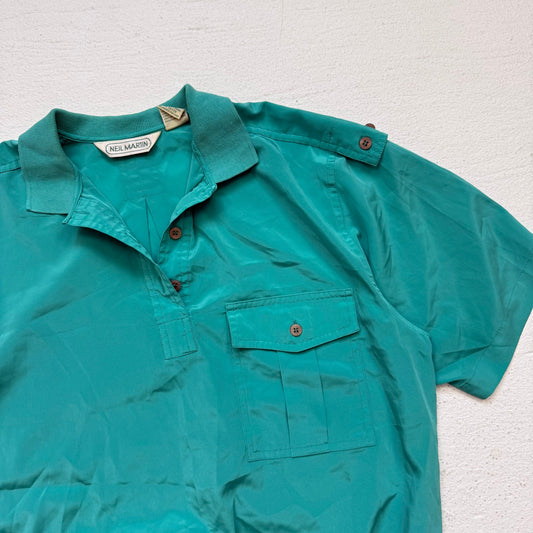 Vintage 80s Neil Martin Teal Short Sleeve Blouse, Size 8