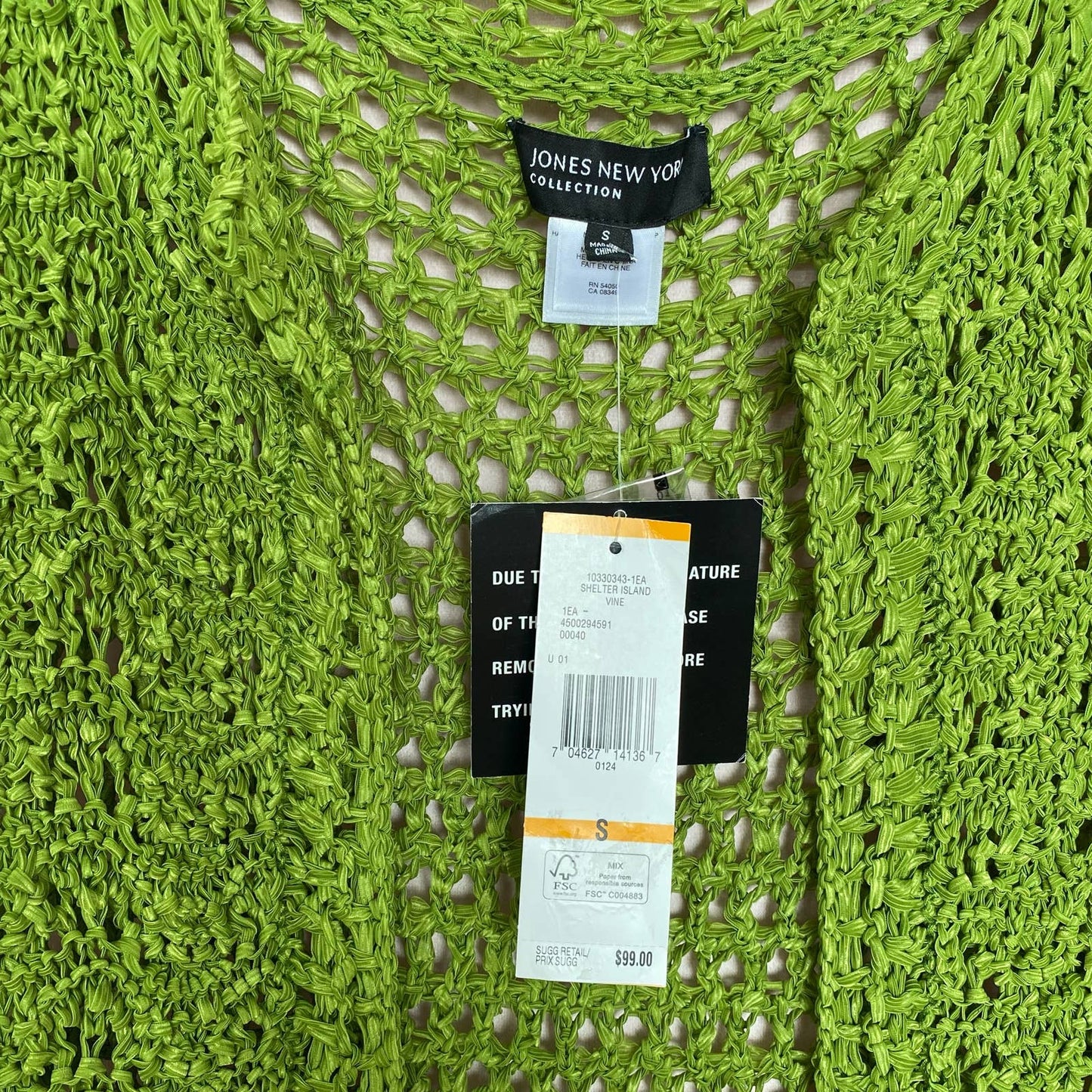 Preowned Jones New York Green Crochet Short Sleeve Sweater, Size Small