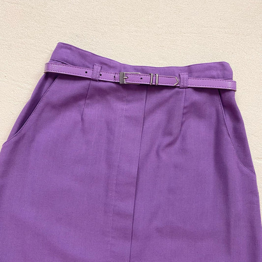 Vintage Campus Casuals Purple A-Line Skirt with Belt, Size XS