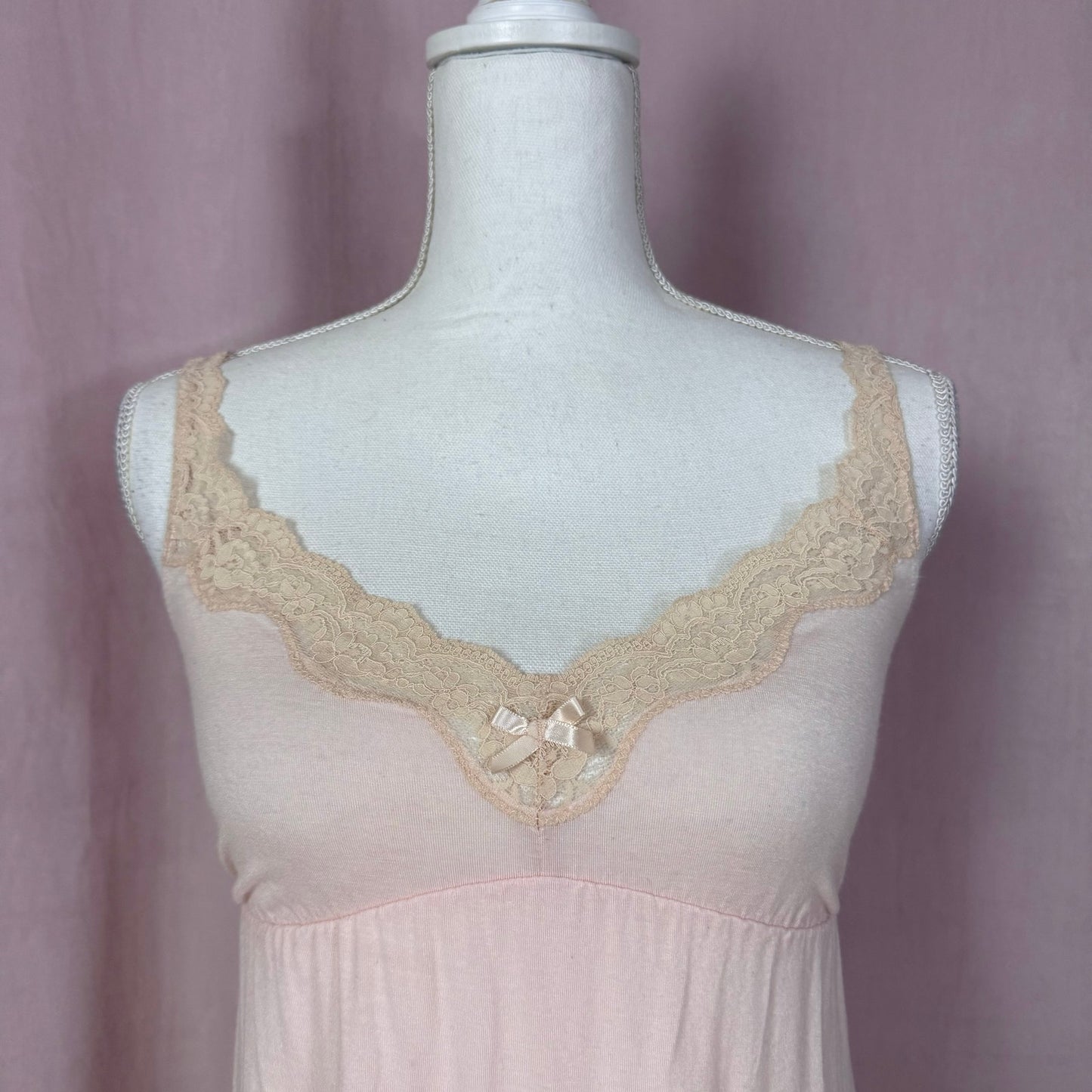 Secondhand Eberjey Lady Godiva Lace Trim Cami in Baby Pink, Size Small