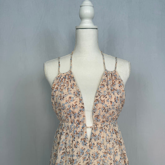 Secondhand Mahina Floral Rayon Handkerchief Hem Halter Midi Dress, Size Small