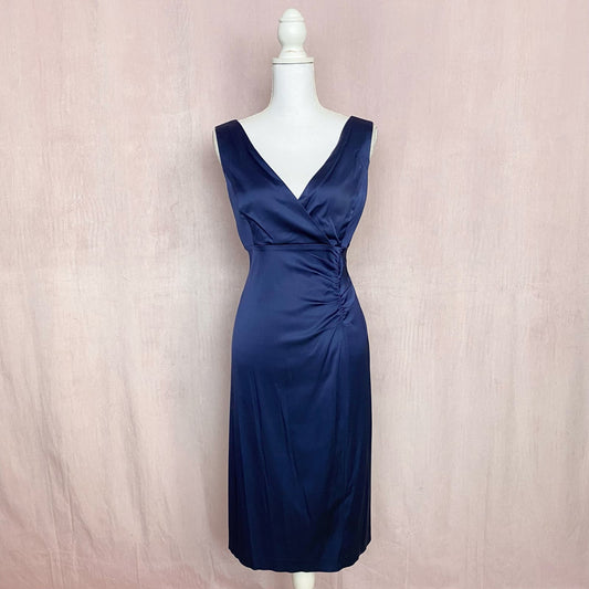 Secondhand Donna Ricco Blue Midi V-Neck Sheath Dress, Size 12