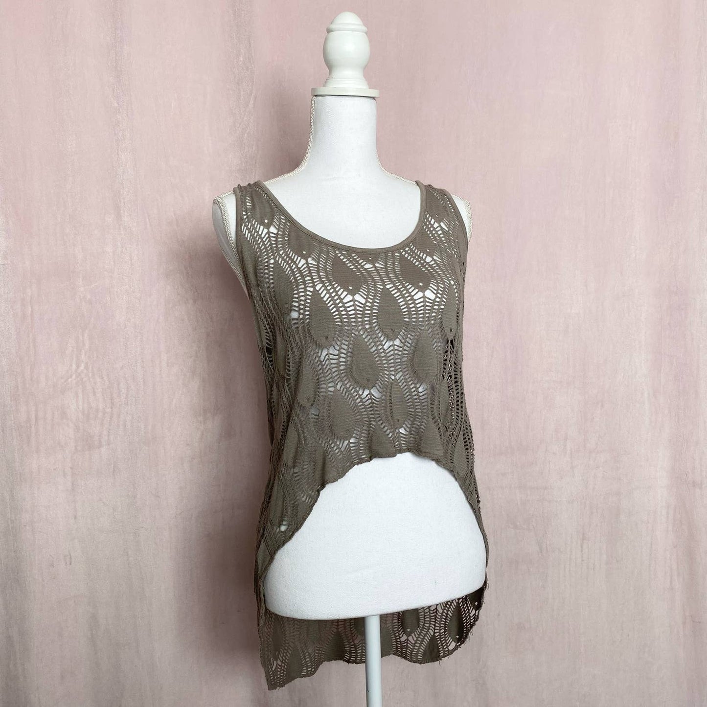 Secondhand Cut Out Knit High Low Tank Top, One Size