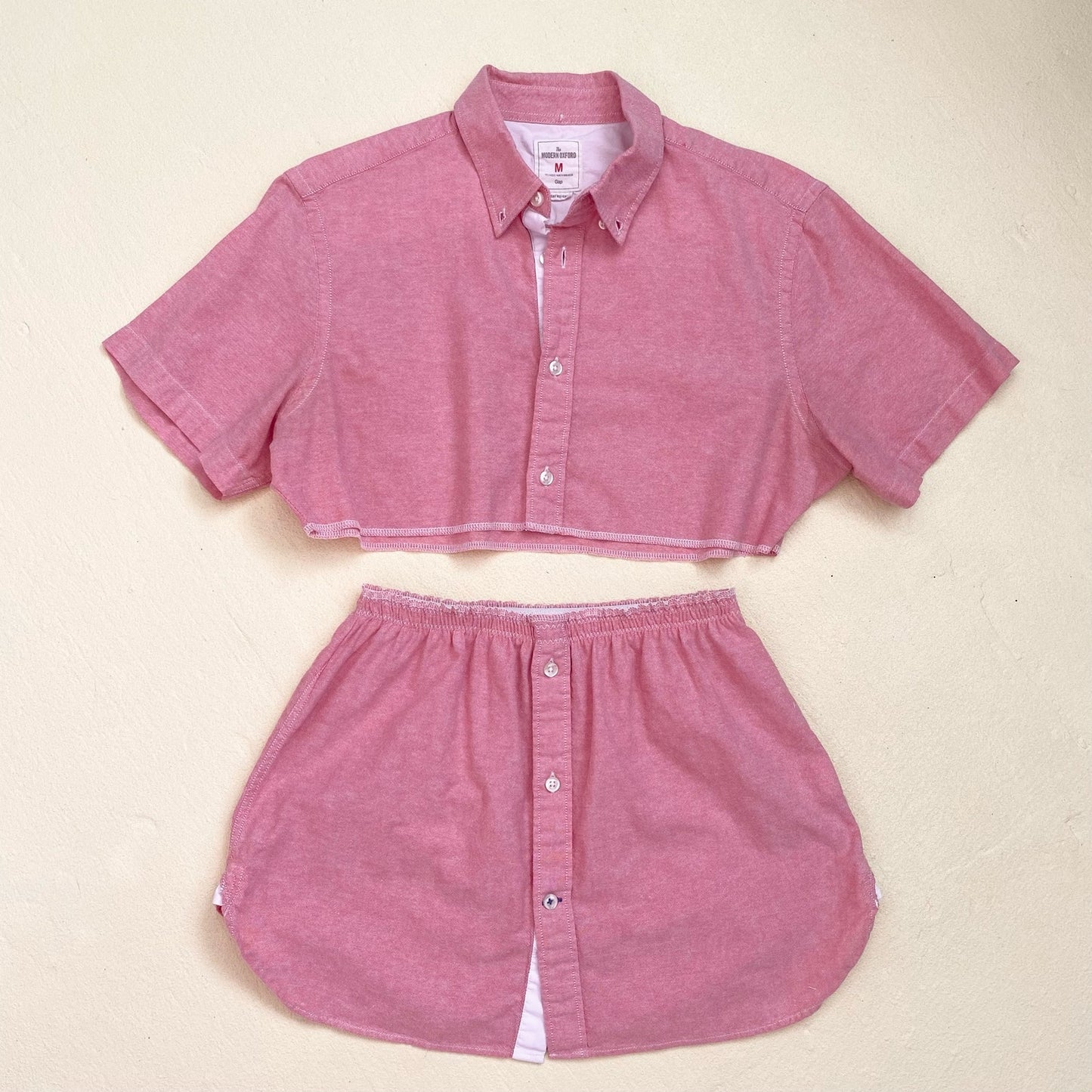 Upcycled Pink Button Front Two Piece Skirt Set, Size XS