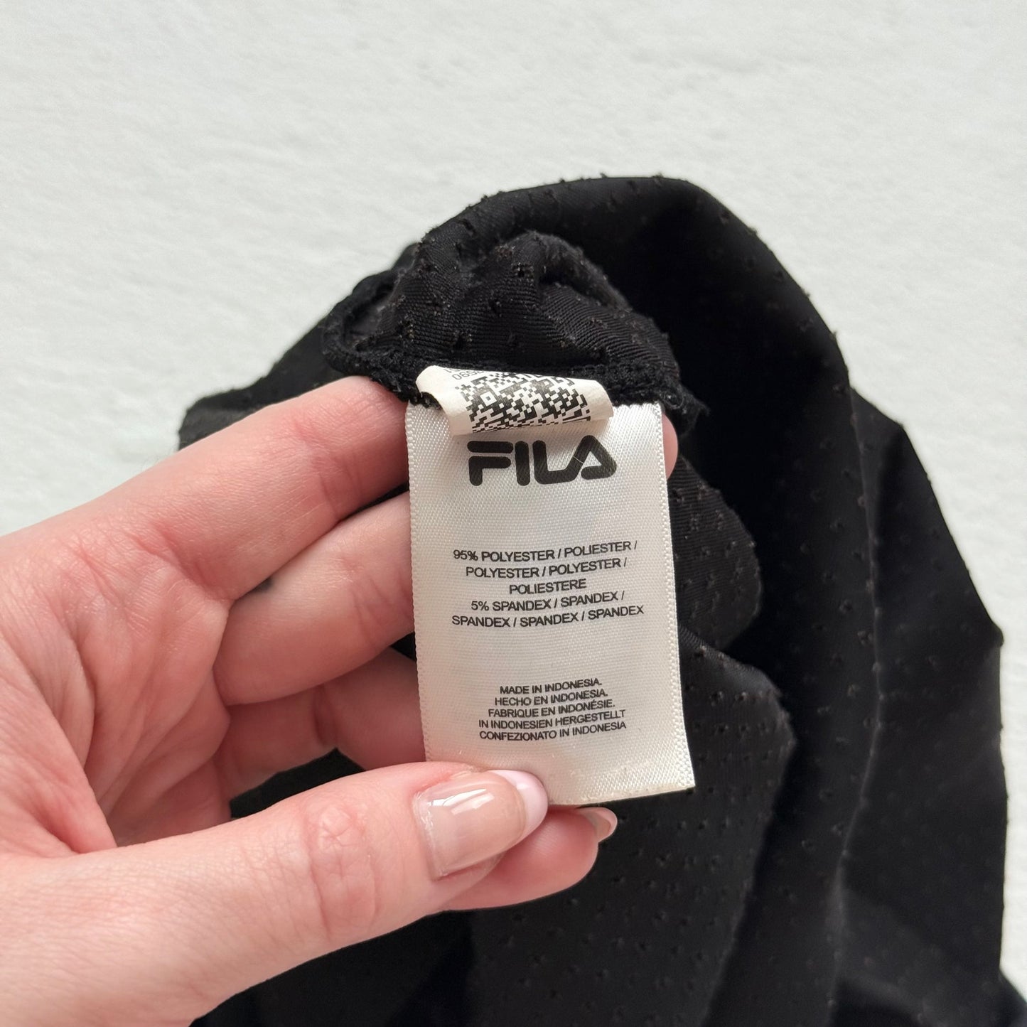 Secondhand FILA Black Velour Mesh Bodysuit Logo One Piece, Size Medium