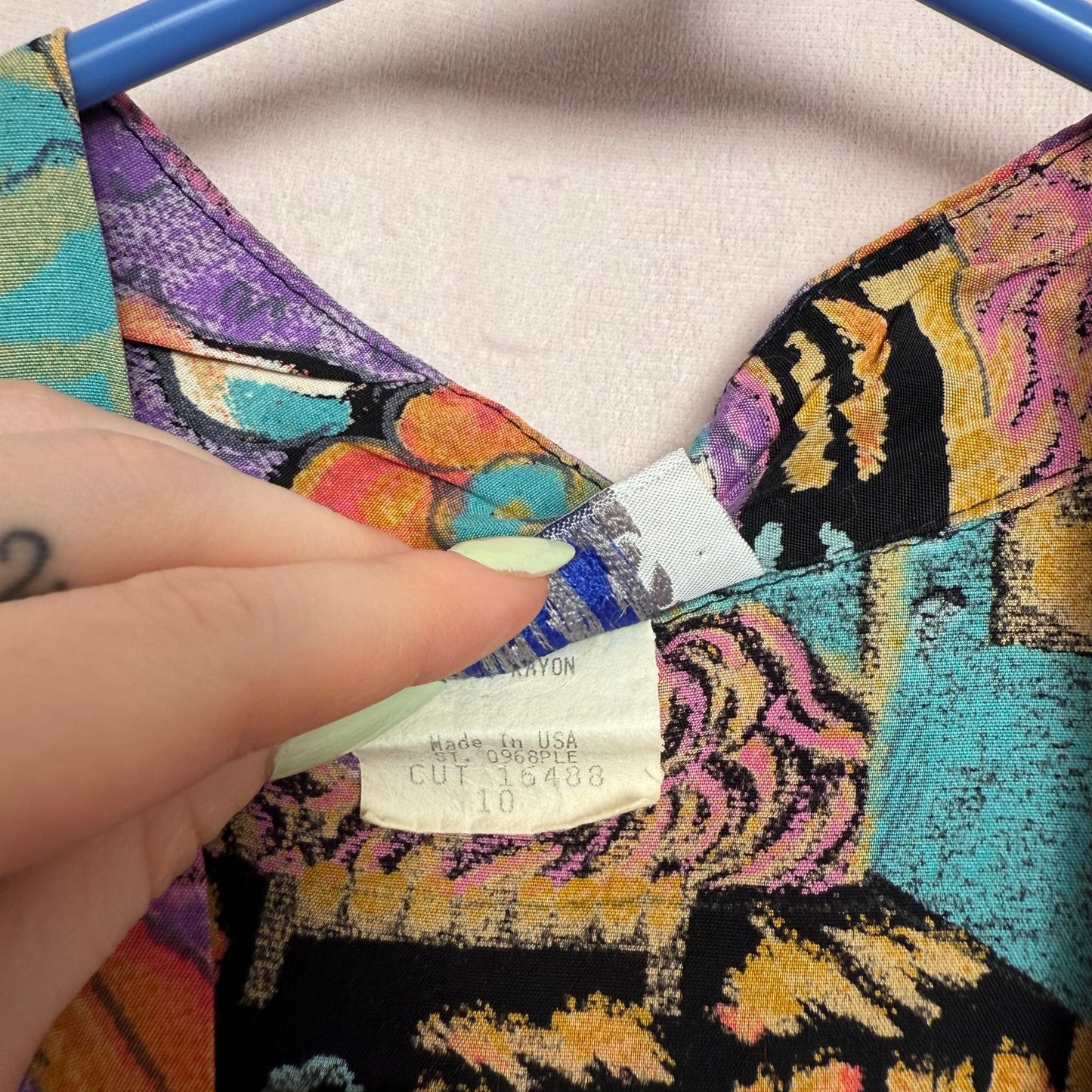 Upcycled Vintage Abstract Tie Front Crop Top, Size XS