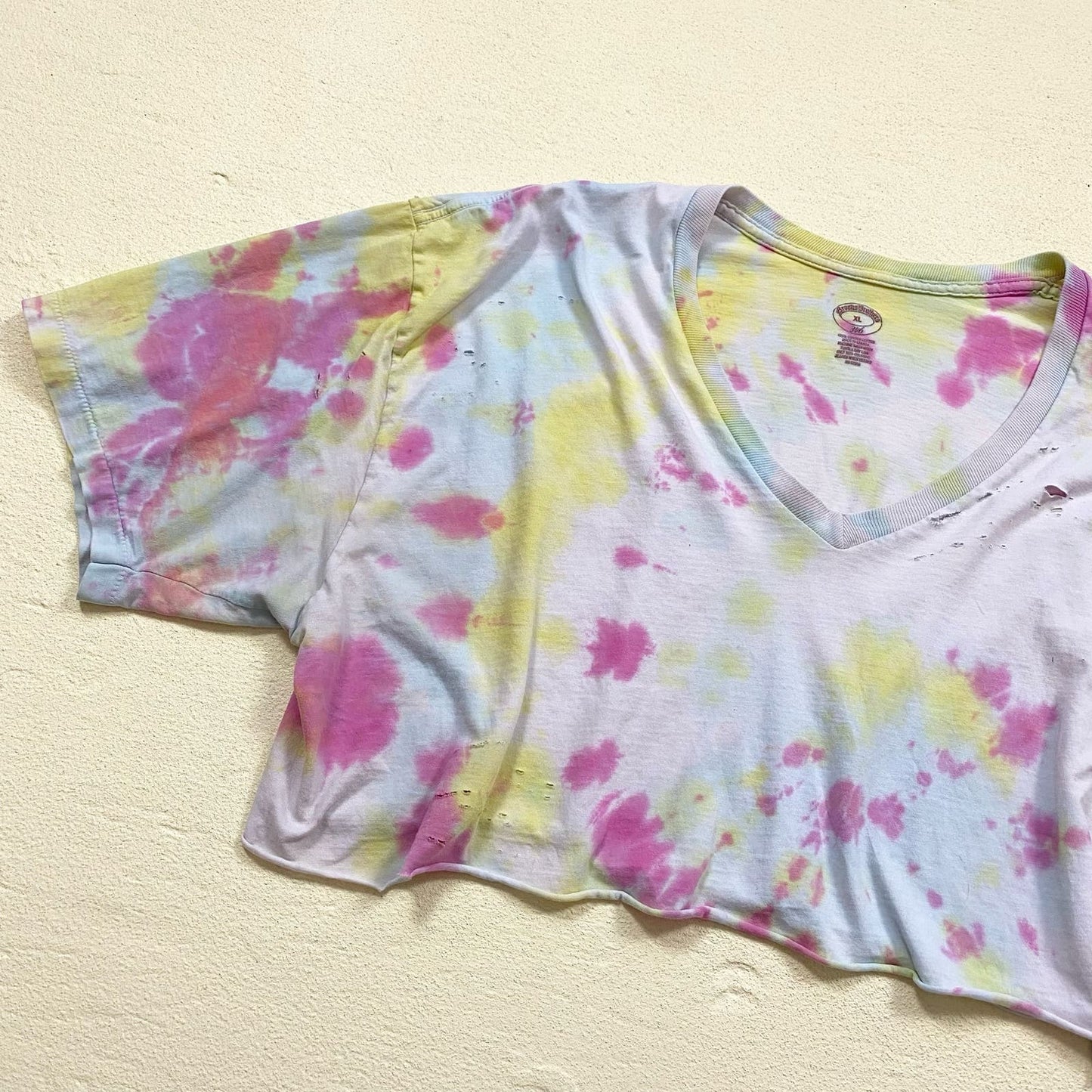Upcycled Grunge Tie Dye Crop Oversized V-Neck Tee