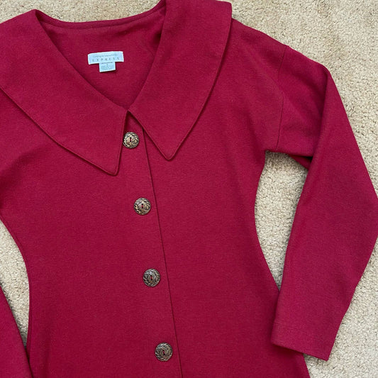 Vintage Express Button Front Long Sleeve Dress, Size Small