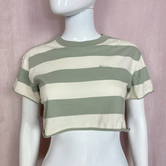 Reworked Dickies Rugby Stripe Distressed Crop Tee, Size XS