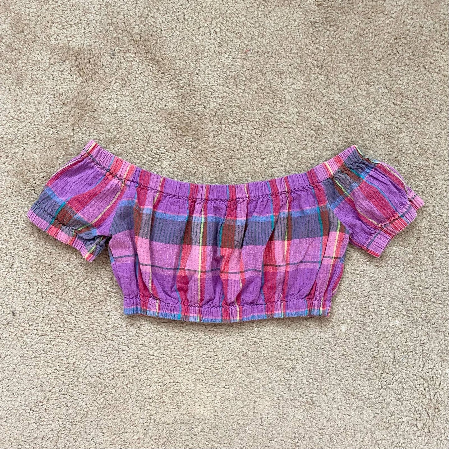 Secondhand Forever 21 Plaid Off Shoulder Crop Top, Size Small