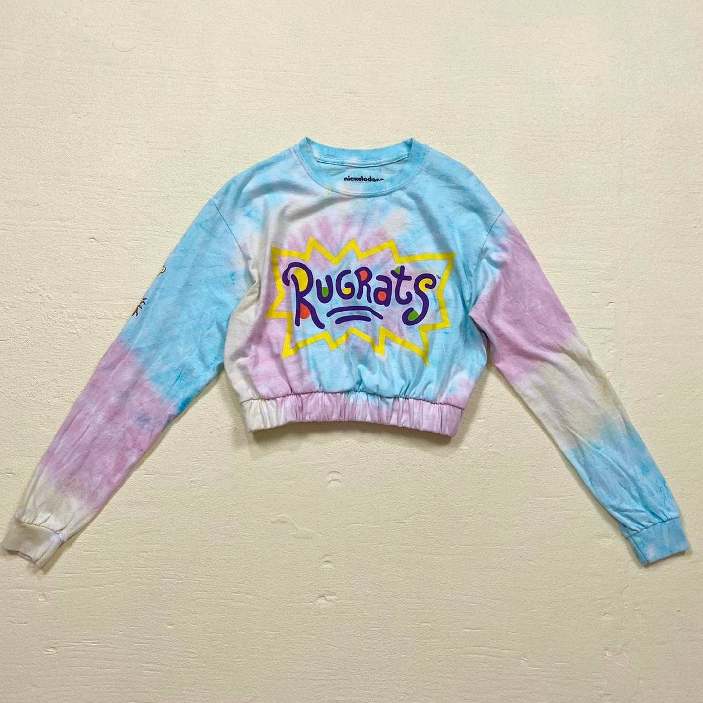 Upcycled Nickelodeon Rugrats Tie Dye Crop Long Sleeve, Size Small