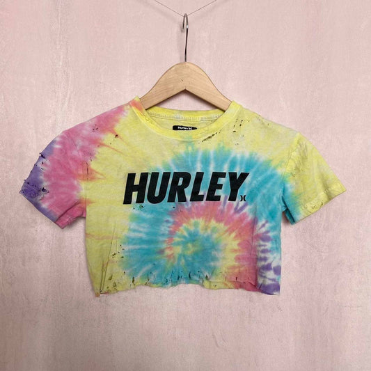 Reworked Hurley Distressed Tie Dye Crop Baby Tee, Size XS