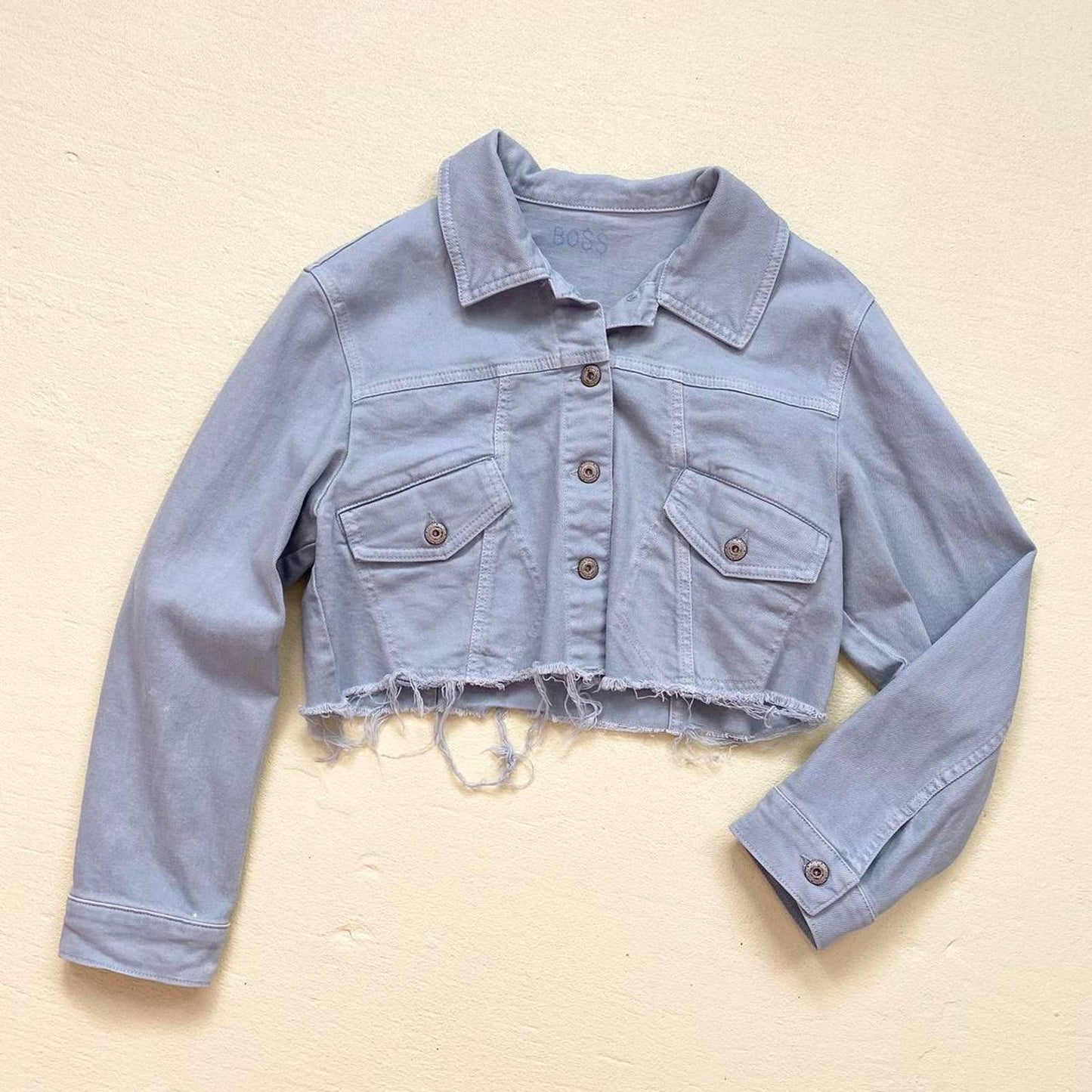 Reworked Frayed Crop Denim Jean Jacket
