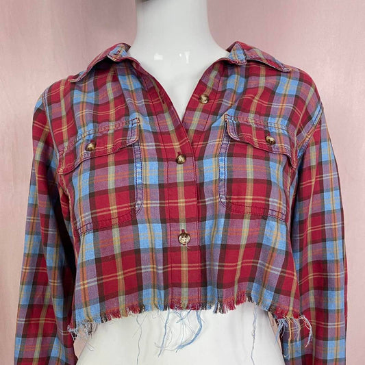 Reworked Vintage Liz Claiborne Plaid Crop Button Up, Size Medium