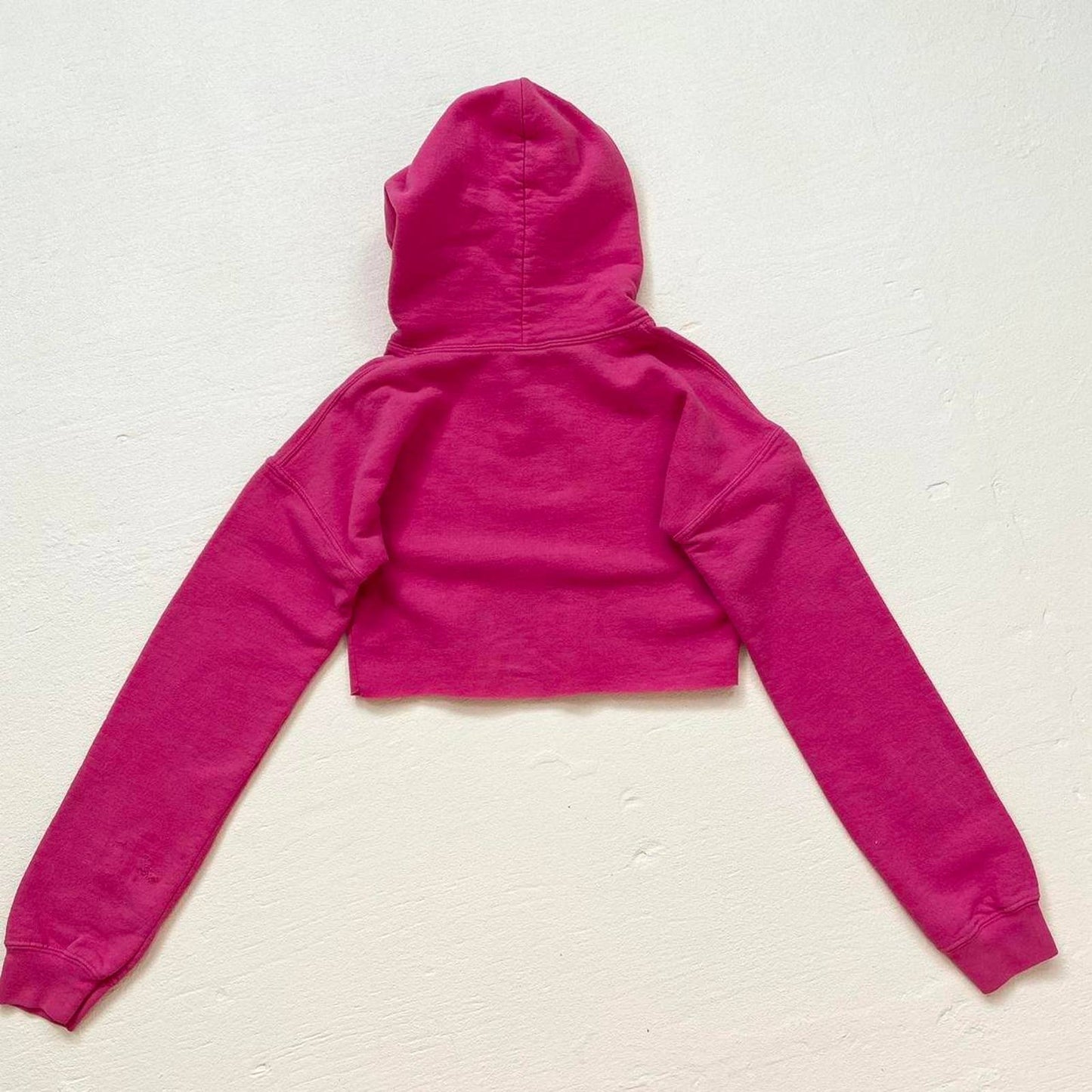 Upcycled Gildan Distressed Pink Crop Hoodie, Size Medium