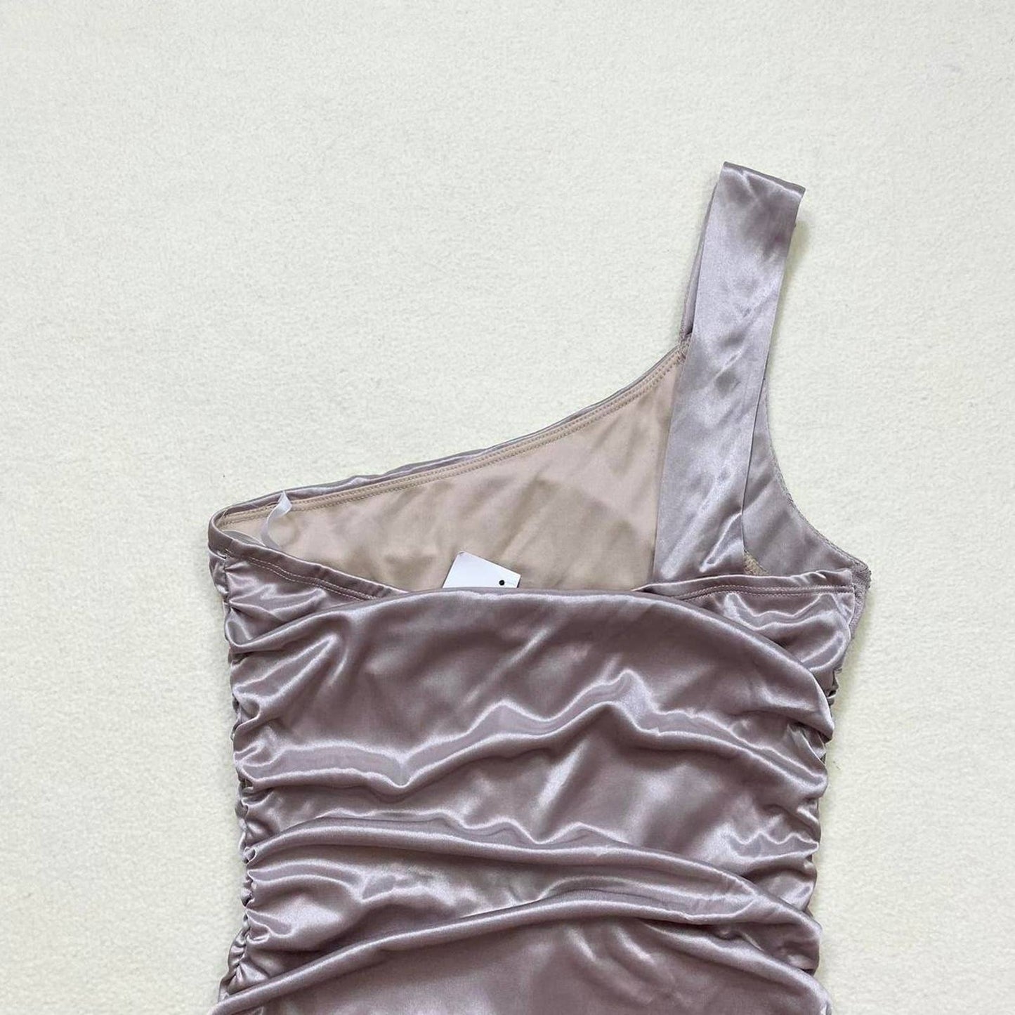 Secondhand Deb One Shoulder Embellished Ruched Satin Dress, Size Small
