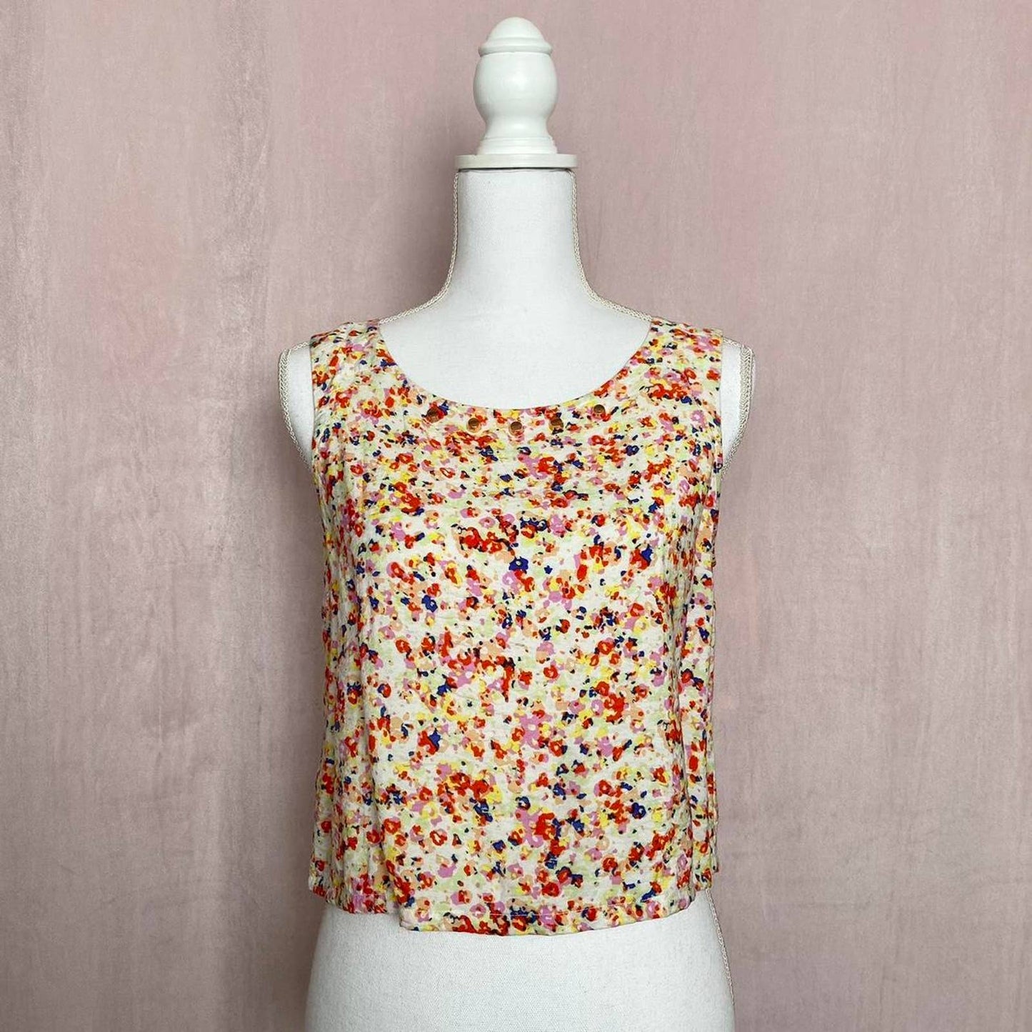 Secondhand BCBGeneration Floral Cut Out Back Crop Tank Top, Size Small