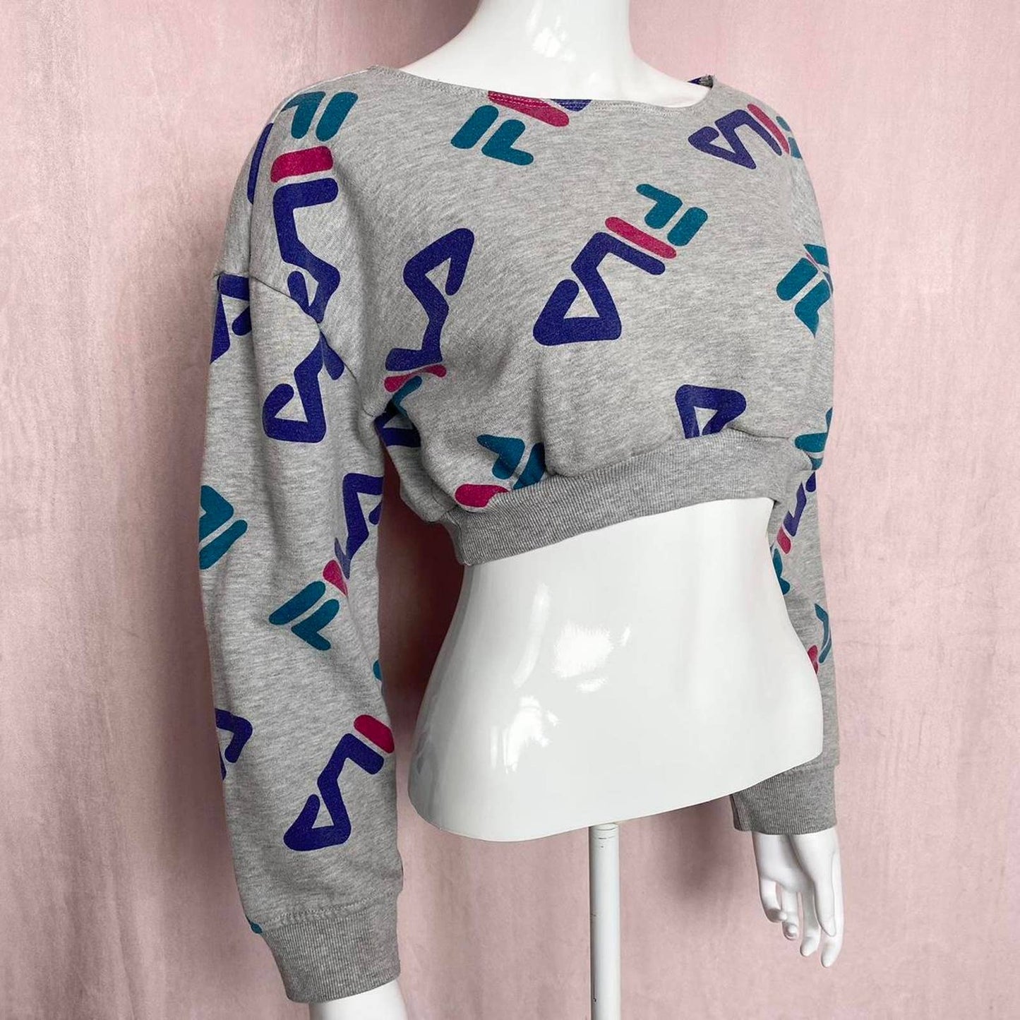 Reworked FILA Crop Crewneck Sweatshirt, Size Small