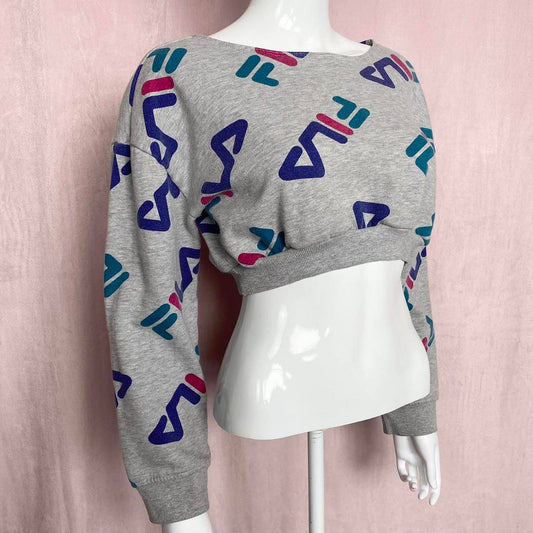 Reworked FILA Crop Crewneck Sweatshirt, Size Small