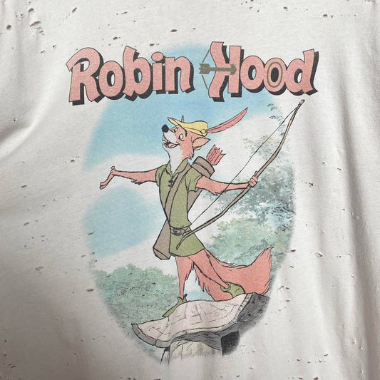 Upcycled Disney Robin Hood Distressed Retro T-Shirt, Size 2XL
