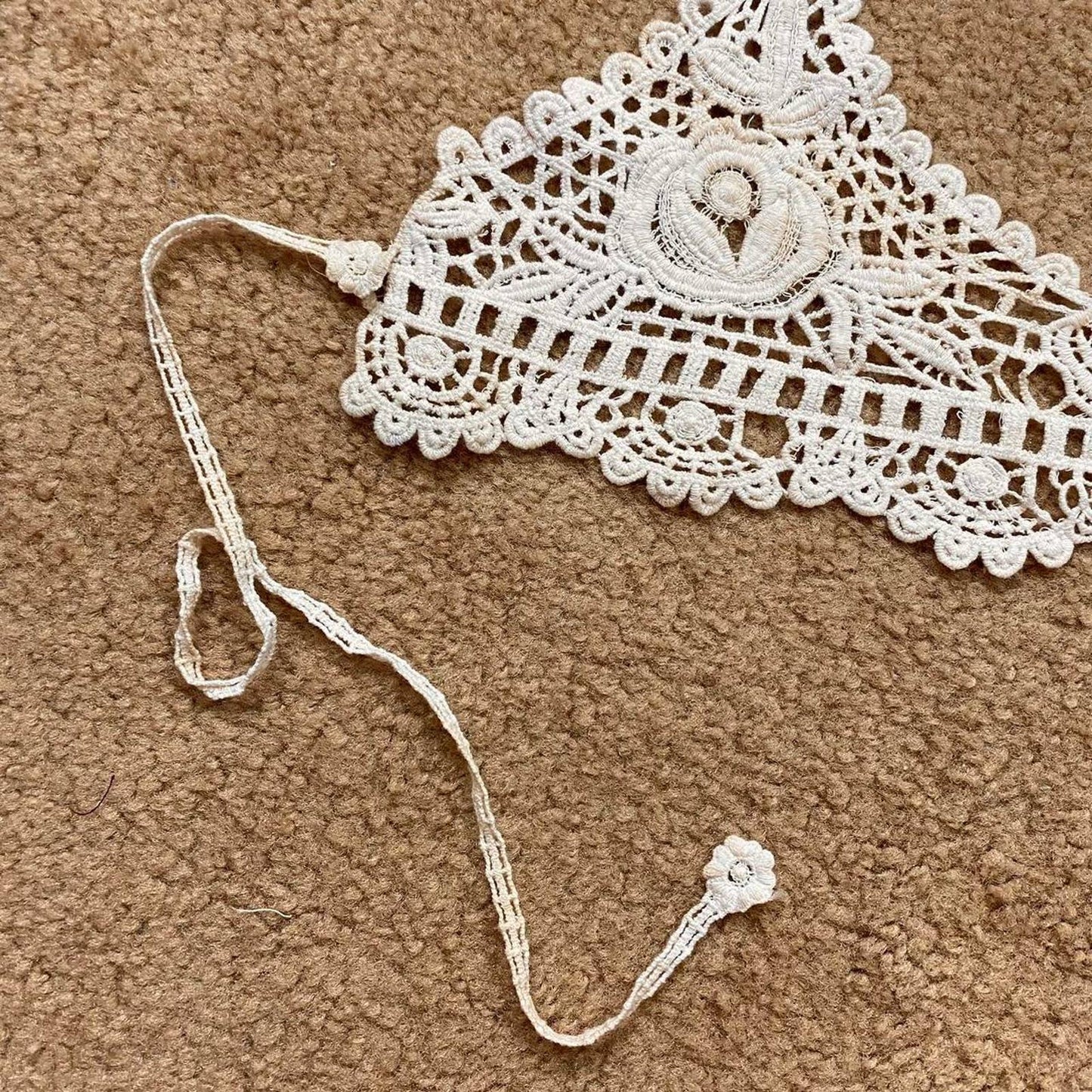 Vintage Handmade Floral Crochet Bralette, Size Large