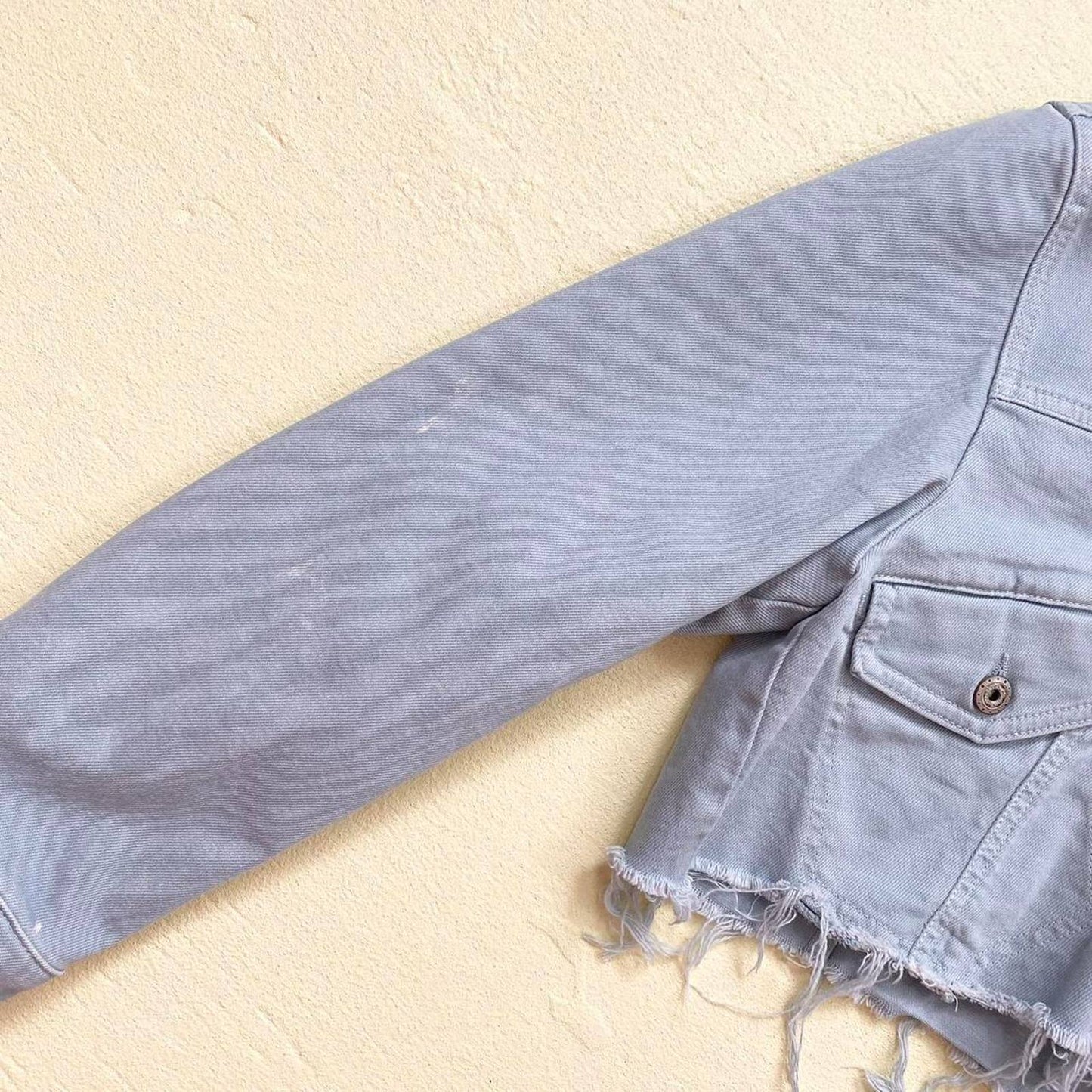 Reworked Frayed Crop Denim Jean Jacket